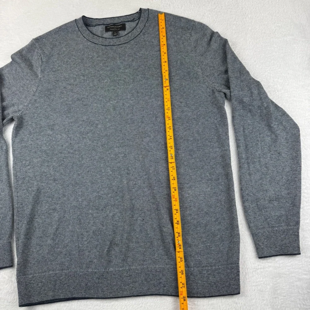 Banana Republic Sweater‎ Mens Large Blue Striped Silk Cashmere Blend Crewneck